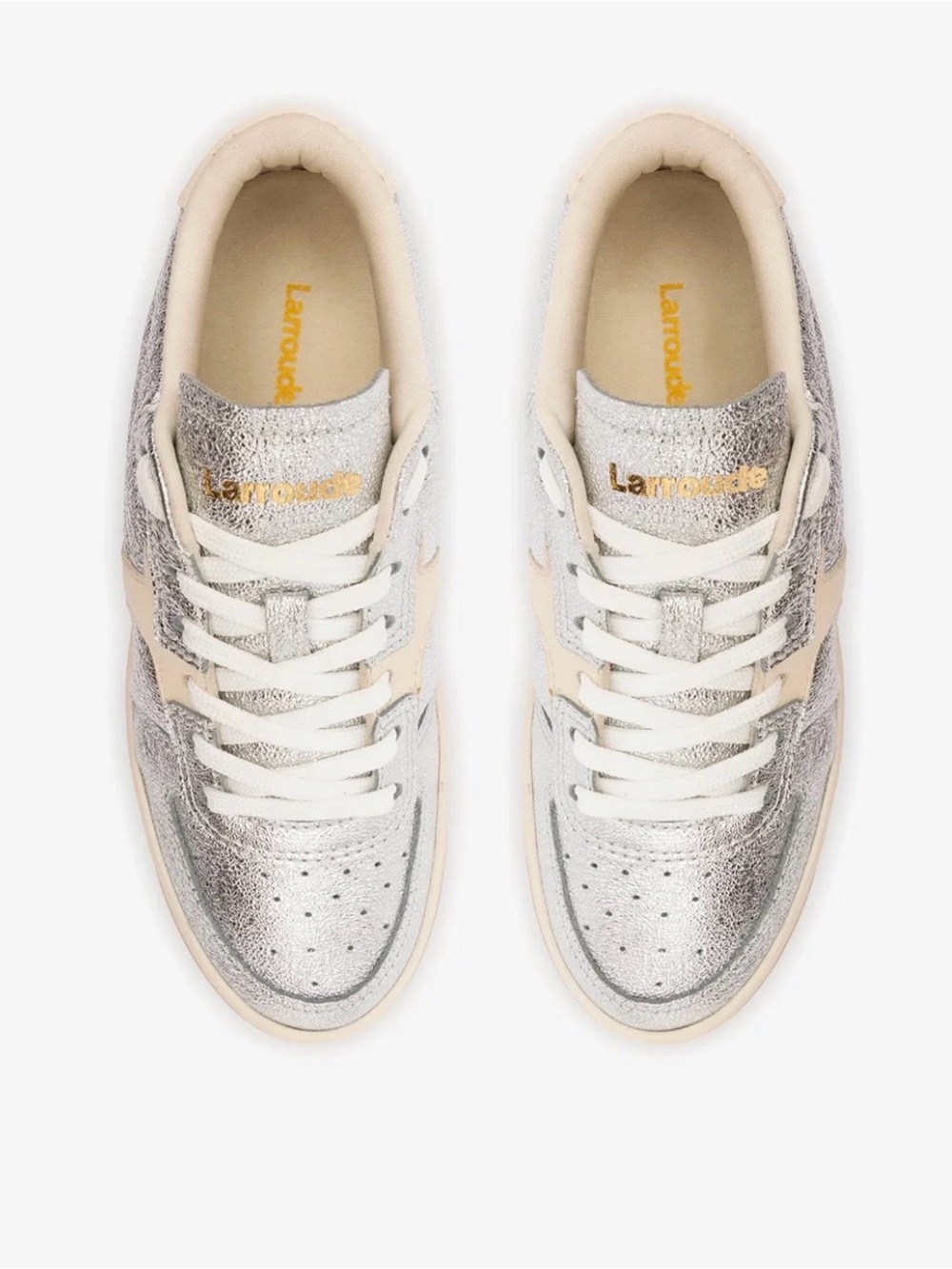Larroude George Sneaker in Silver Leather & Ivory Leather NWT - Picture 14 of 15